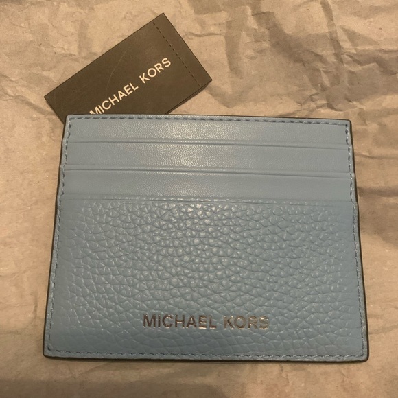 MK Michael Kors Card case Leather Light Blue 6 card slots NEW NWT - Picture 2 of 12